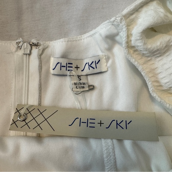 NEW She + Sky Small White Textured Mini Dress ~ Ruffle Sleeve Bride Sorority - Picture 5 of 6